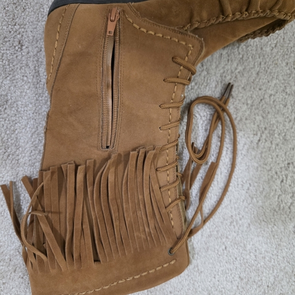Rampage Lace Up Fringe Boots - Tan - Picture 2 of 4